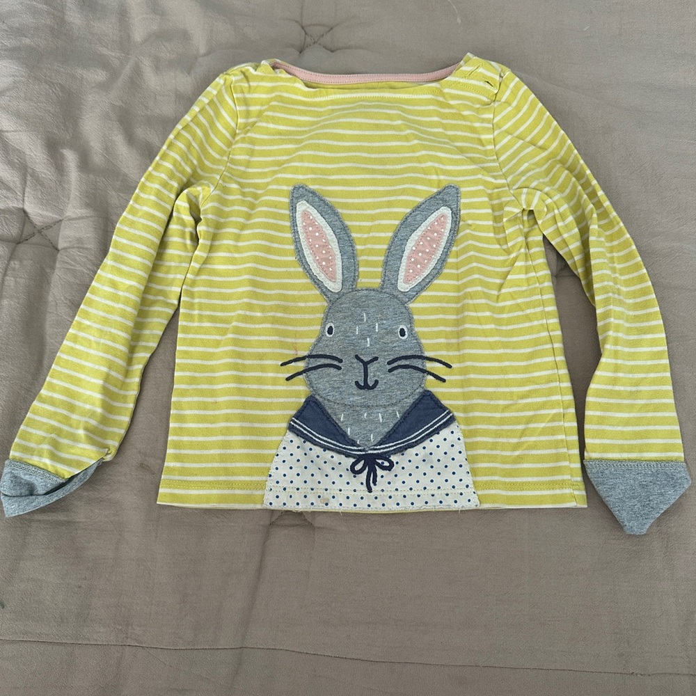 Mini Boden Yellow Striped Long Sleeve with Bunny